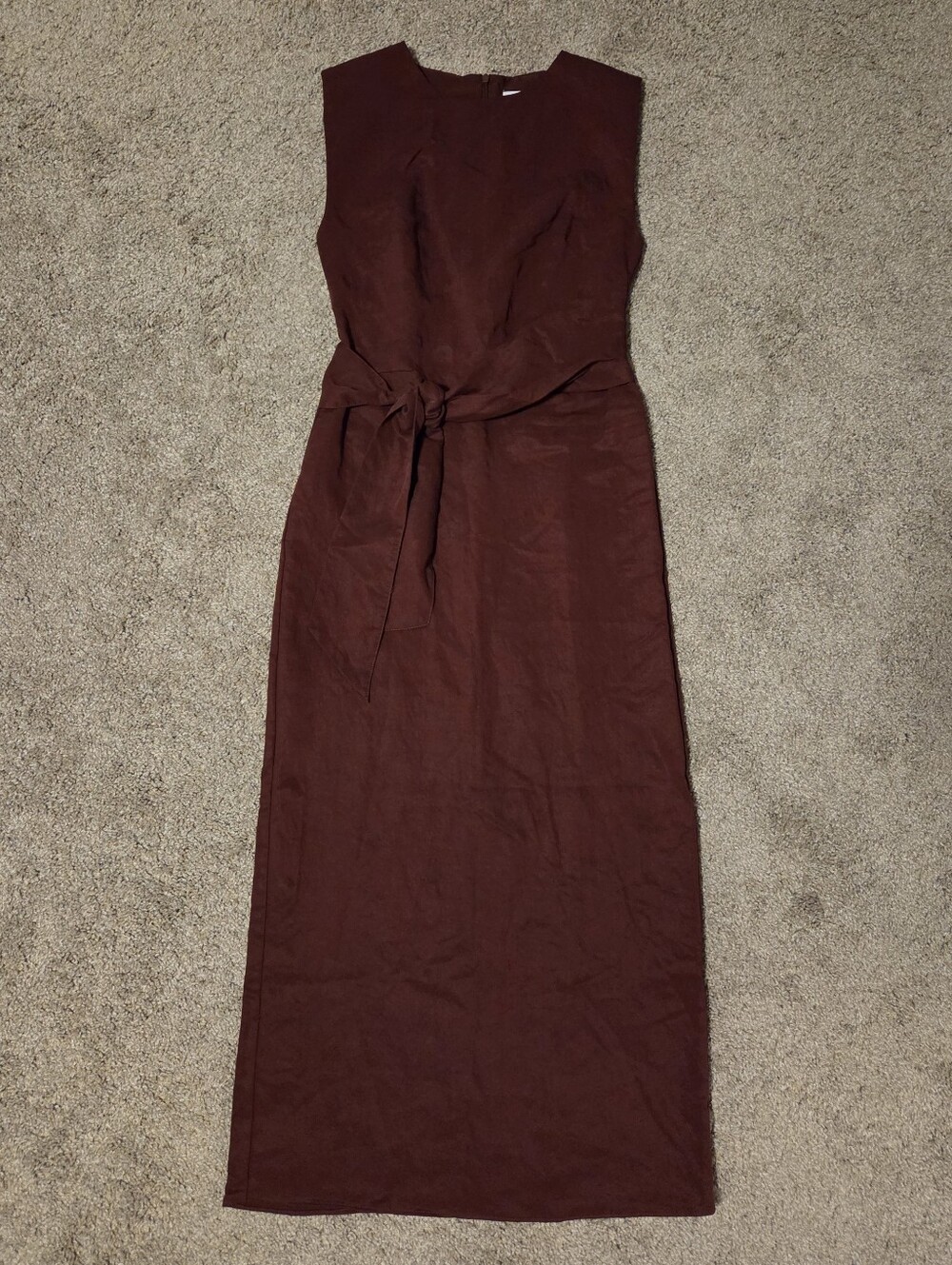 Mango Sleeveless Burgundy Tie-Waist Maxi Dress